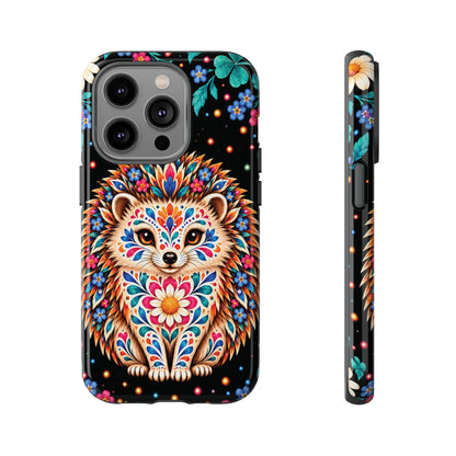 Vibrant Orange and Turquoise Calavera Hedgehog Phone Case - Multicolor Phone Case - iPhone 14 Pro / Glossy