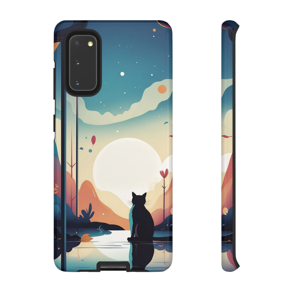 Stylised Cat & Moon Design Phone Case - Multicolor Phone Case - Samsung Galaxy S20 / Glossy