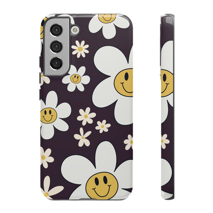 Samsung Galaxy S22 Plus / Glossy Phone Case - Fun Retro Daisy Pattern with Purple Background Phone Case