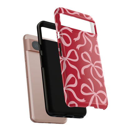 Bold Raspberry Red and Blush Pink Bow Pattern Phone Case