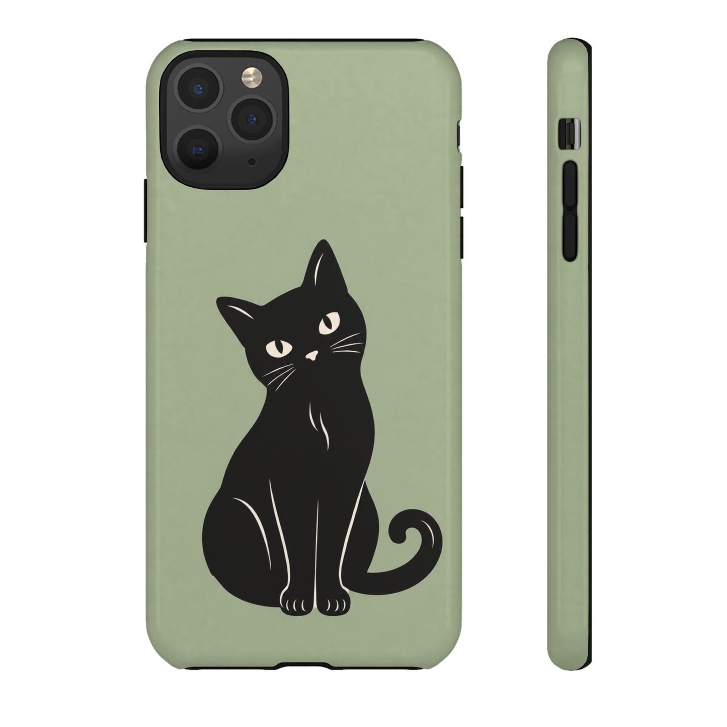 Minimalist Sage Green & Black Cat Phone Case
