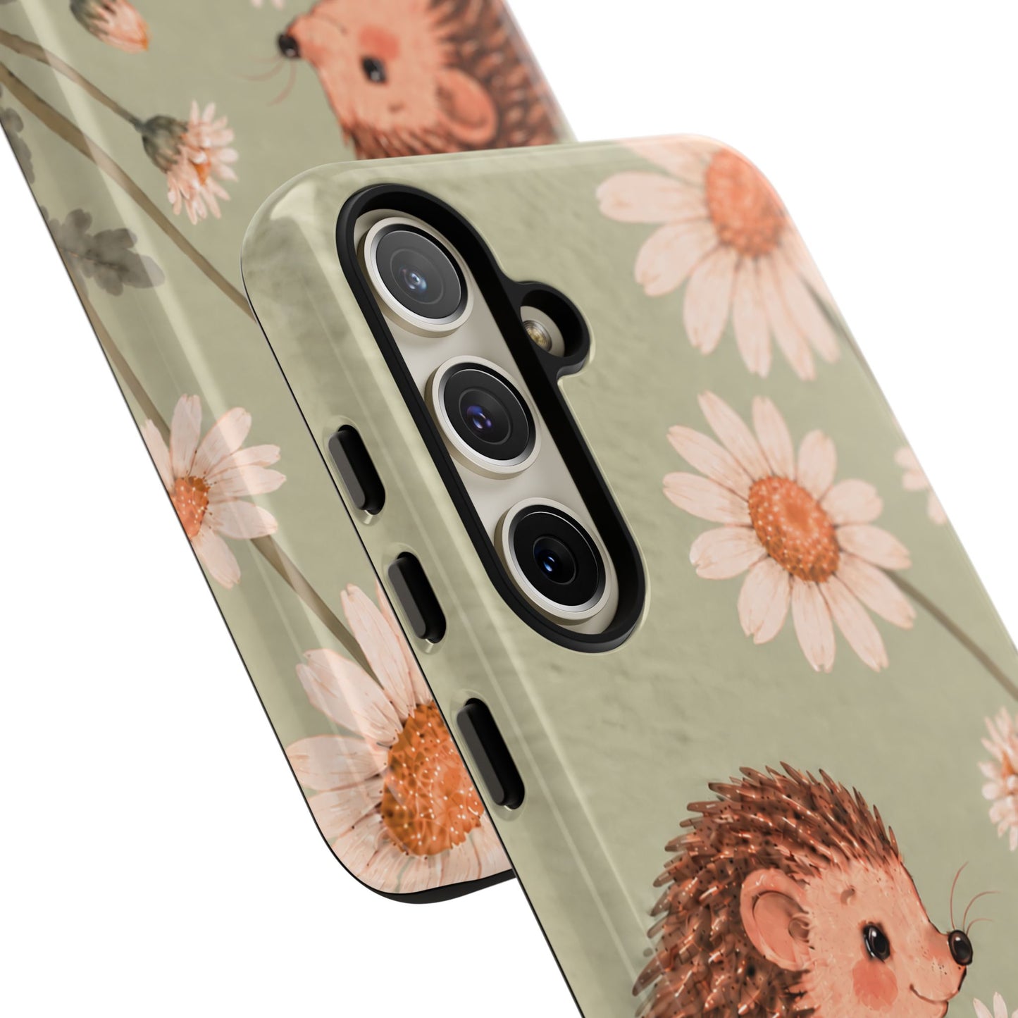 Whimsical Sage Green Hedgehog and Daisy Chain Phone Case - Green Phone Case