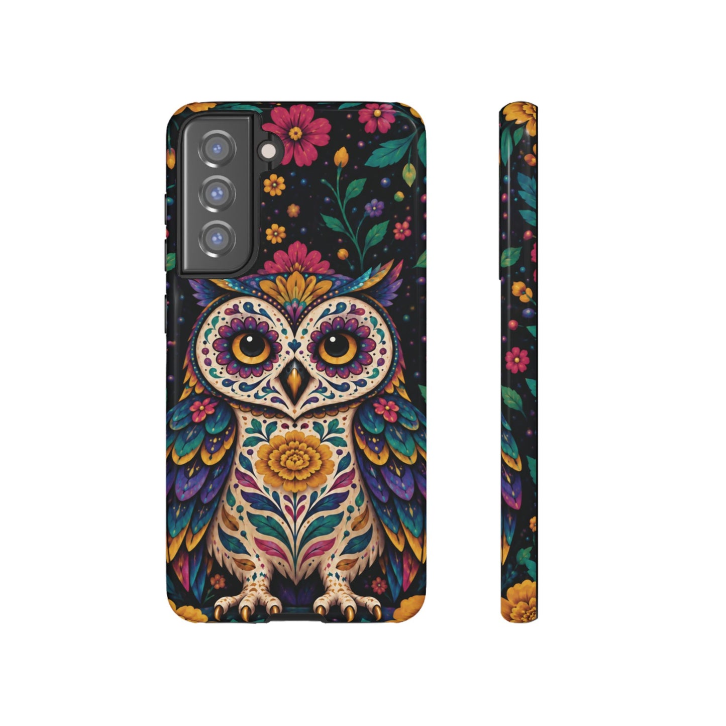 Vibrant Purple and Teal Calavera Owl Phone Case - Multicolor Phone Case - Samsung Galaxy S21 FE / Glossy