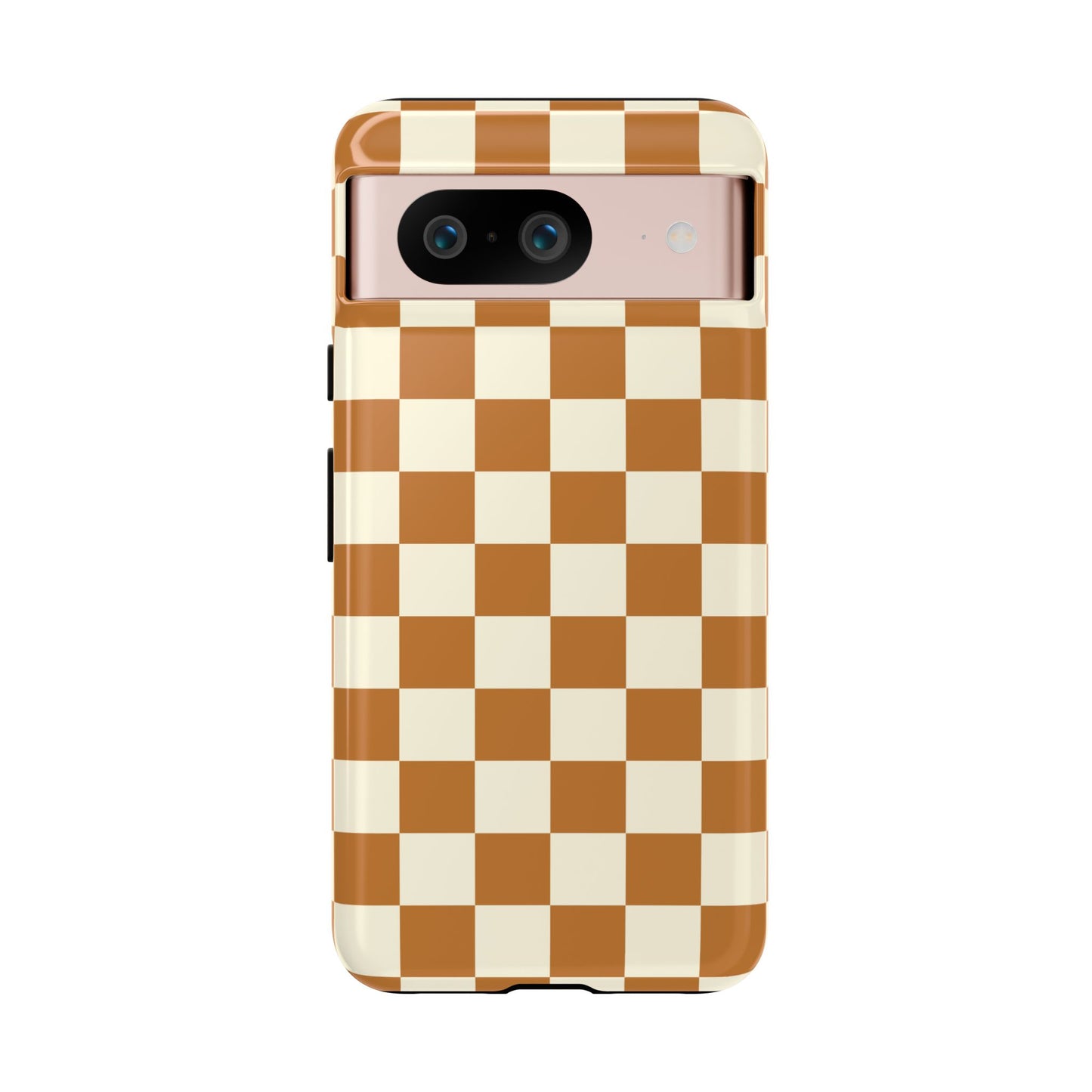 Google Pixel 8 / Glossy Phone Case - ’Orange & White Checkered Pattern’ Phone Case