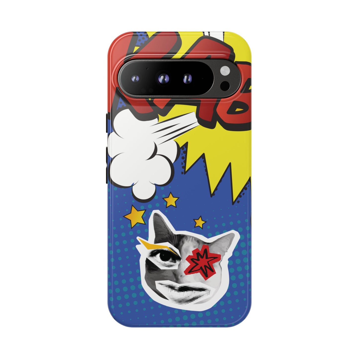 Google Pixel 9 Pro XL / Glossy Phone Case - Bold Blue Pop Art Cat Phone Case