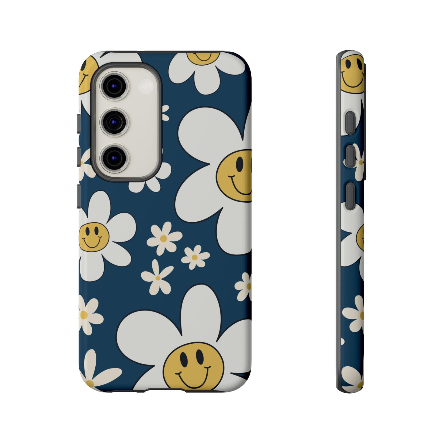 Fun Retro Daisy Pattern with Blue Background Phone Case - Blue Phone Case - Samsung Galaxy S23 / Glossy