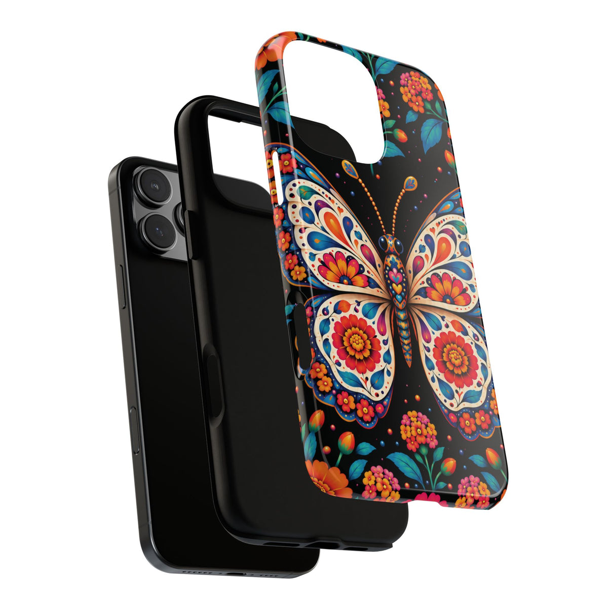 Vibrant Orange and Turquoise Calavera Butterfly Phone Case - Multicolor Phone Case