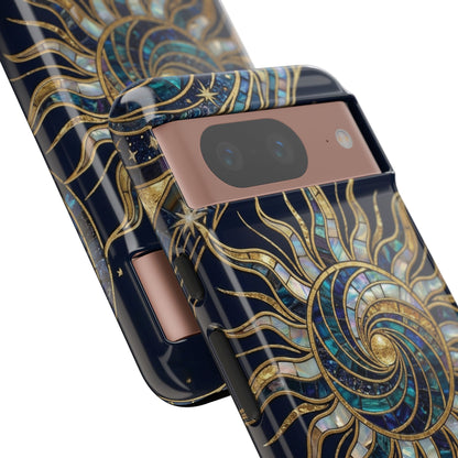 Elegant Navy & Gold Solar Spiral Phone Case
