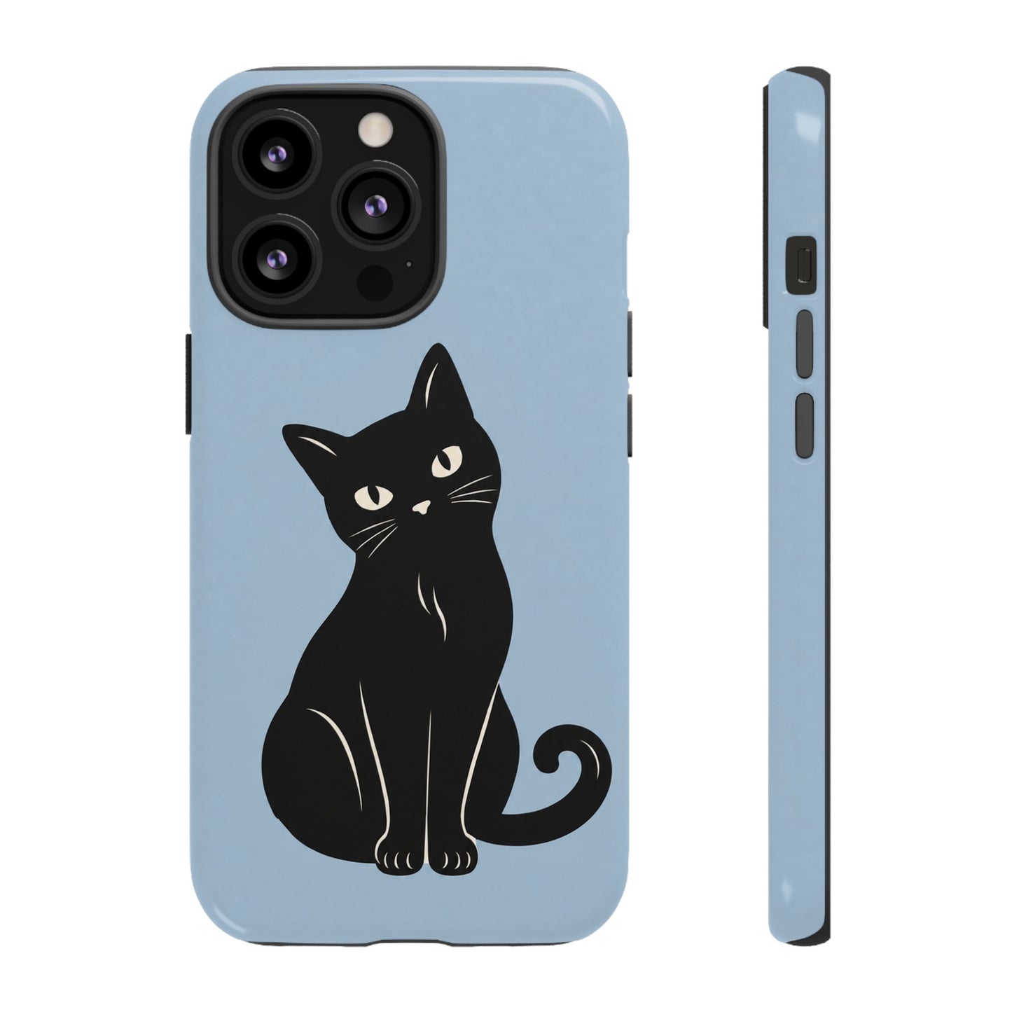 Minimalist Powder Blue & Black Cat Phone Case