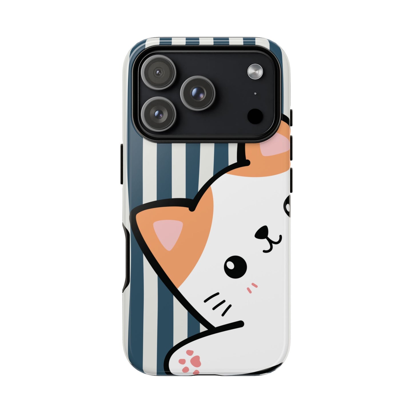 Playful Peakaboo Cat with Blue Stripe Pattern Phone Case - Blue Phone Case - iPhone 17 Pro / Glossy
