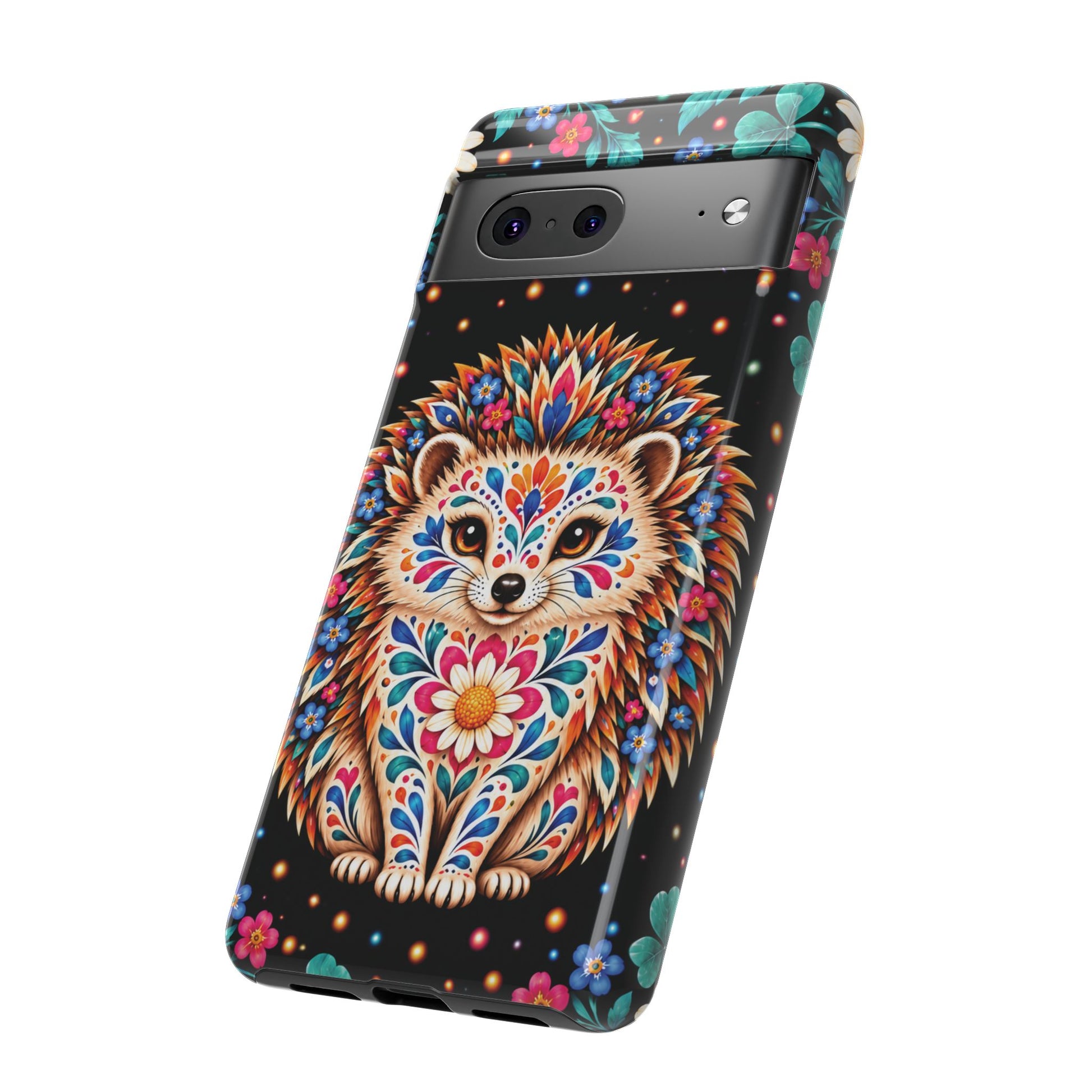 Vibrant Orange and Turquoise Calavera Hedgehog Phone Case - Multicolor Phone Case