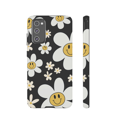 Samsung Galaxy S20 FE / Glossy Phone Case - Fun Retro Daisy Pattern with Dark Grey Background Phone Case