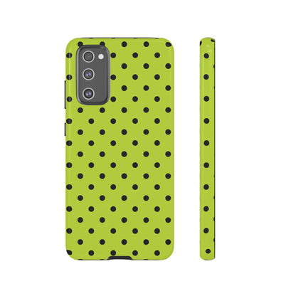 Samsung Galaxy S20 FE / Glossy Phone Case - Trendy Neon Lime Green & Black Dot Pattern Phone Case