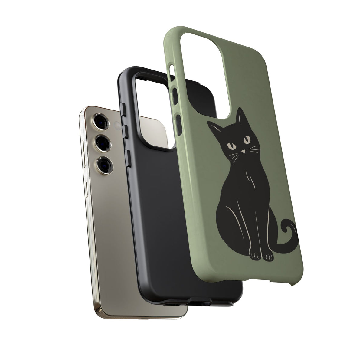 Minimalist Sage Green & Black Cat Phone Case
