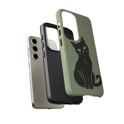 Minimalist Sage Green & Black Cat Phone Case