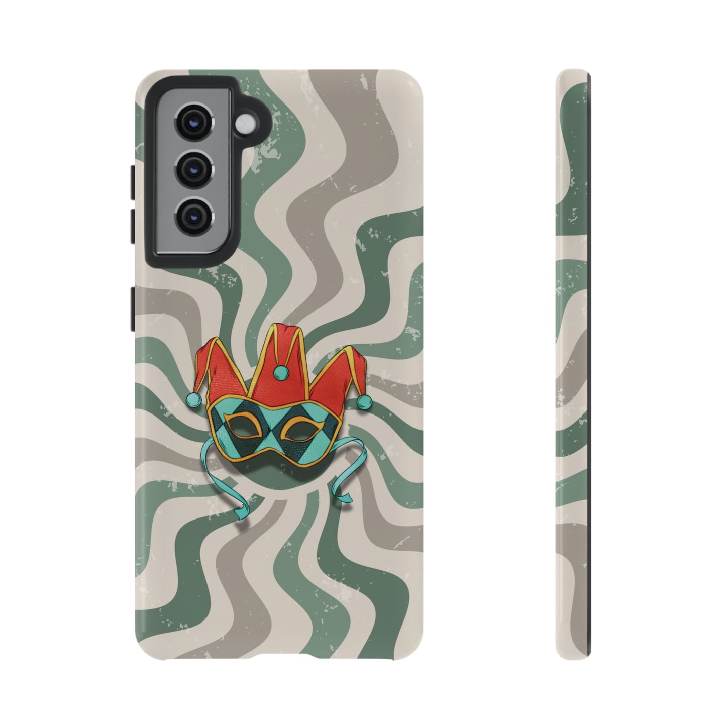 Samsung Galaxy S21 / Glossy Phone Case - Venetian Jester Mask – Green Retro Soft Revival Phone Case