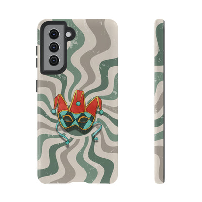 Samsung Galaxy S21 / Glossy Phone Case - Venetian Jester Mask – Green Retro Soft Revival Phone Case