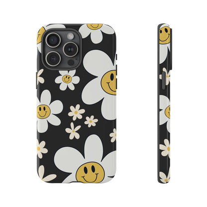 Fun Retro Daisy Pattern with Dark Grey Background Phone Case - Grey Phone Case - iPhone 15 Pro Max / Glossy