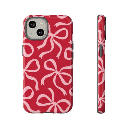Bold Raspberry Red and Blush Pink Bow Pattern Phone Case