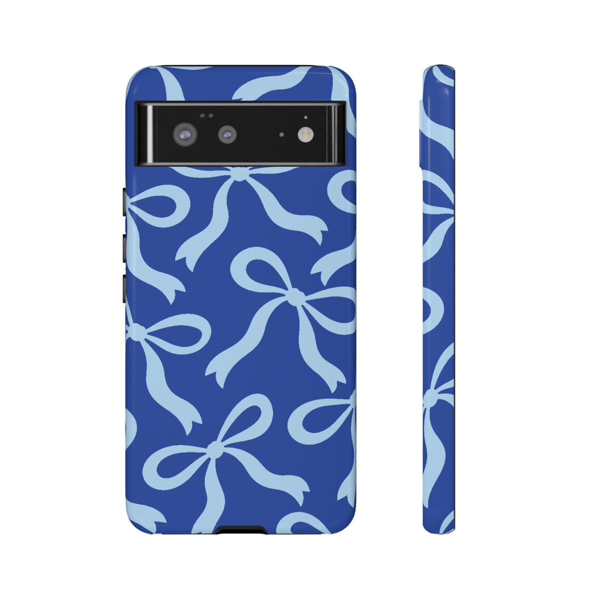 Bold Cobalt Blue and Powder Blue Bow Pattern Phone Case - Blue Phone Case - Google Pixel 6 / Glossy