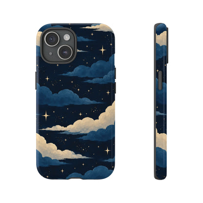 Illustrated Navy Blue Clouds & Stars Phone Case