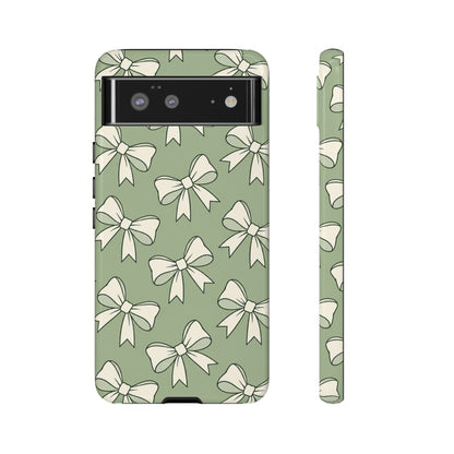 Chic Sage Green Bow Pattern Phone Case
