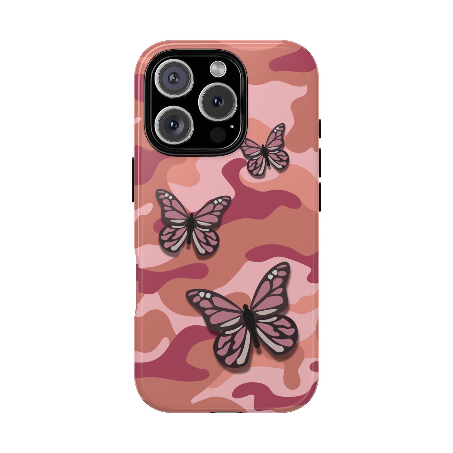 iPhone 16 Pro / Glossy Phone Case - Pink Butterfly Camo Phone Case