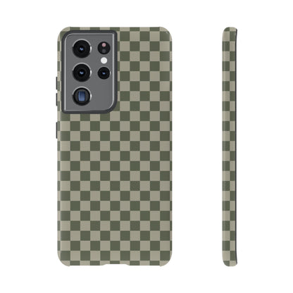 Samsung Galaxy S21 Ultra / Glossy Phone Case - ’Bold Olive Green Checkered Pattern’ Phone Case