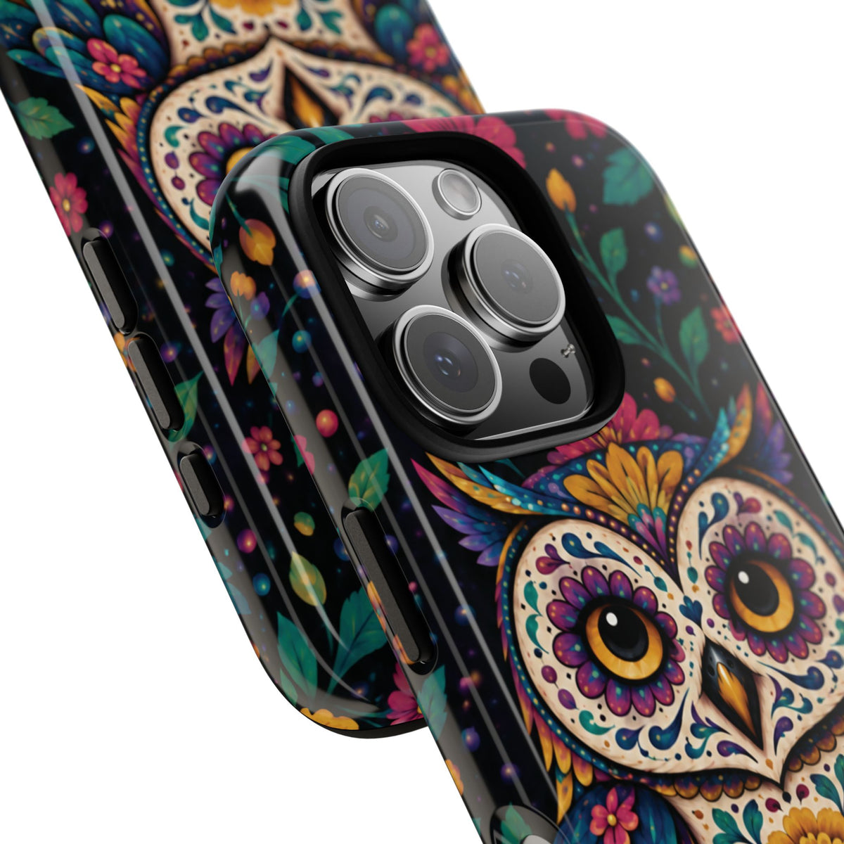 Vibrant Purple and Teal Calavera Owl Phone Case - Multicolor Phone Case
