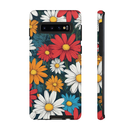 Samsung Galaxy S10 / Glossy Phone Case - Pop Art Daisies Illustration ’Red & Orange’ Phone Case