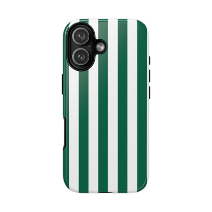 iPhone 17 / Glossy Phone Case - Simple Green & White Stripe Pattern Phone Case