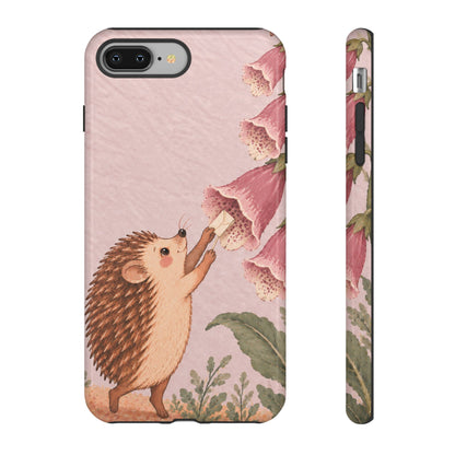 Whimsical Blush Pink Hedgehog and Foxglove Phone Case - Pink Phone Case - iPhone 8 Plus / Glossy