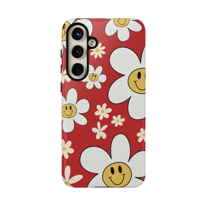 Fun Retro Daisy Pattern with Red Background Phone Case - Red Phone Case - Samsung Galaxy S24 Plus / Glossy