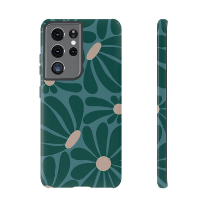 Samsung Galaxy S21 Ultra / Glossy Phone Case - ’Retro Turquoise Daisy Pattern’ Phone Case