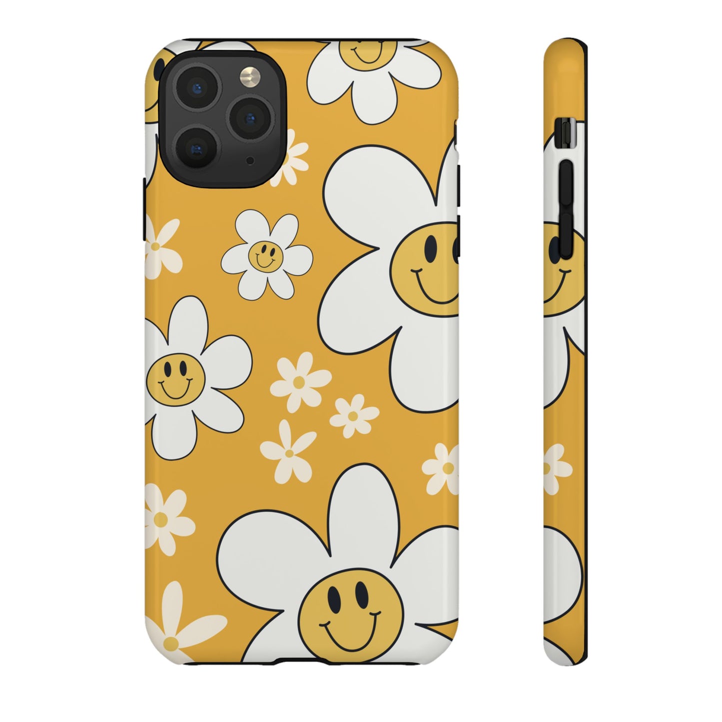 Fun Retro Daisy Pattern with Yellow Background Phone Case - Yellow Phone Case - iPhone 11 Pro Max / Glossy