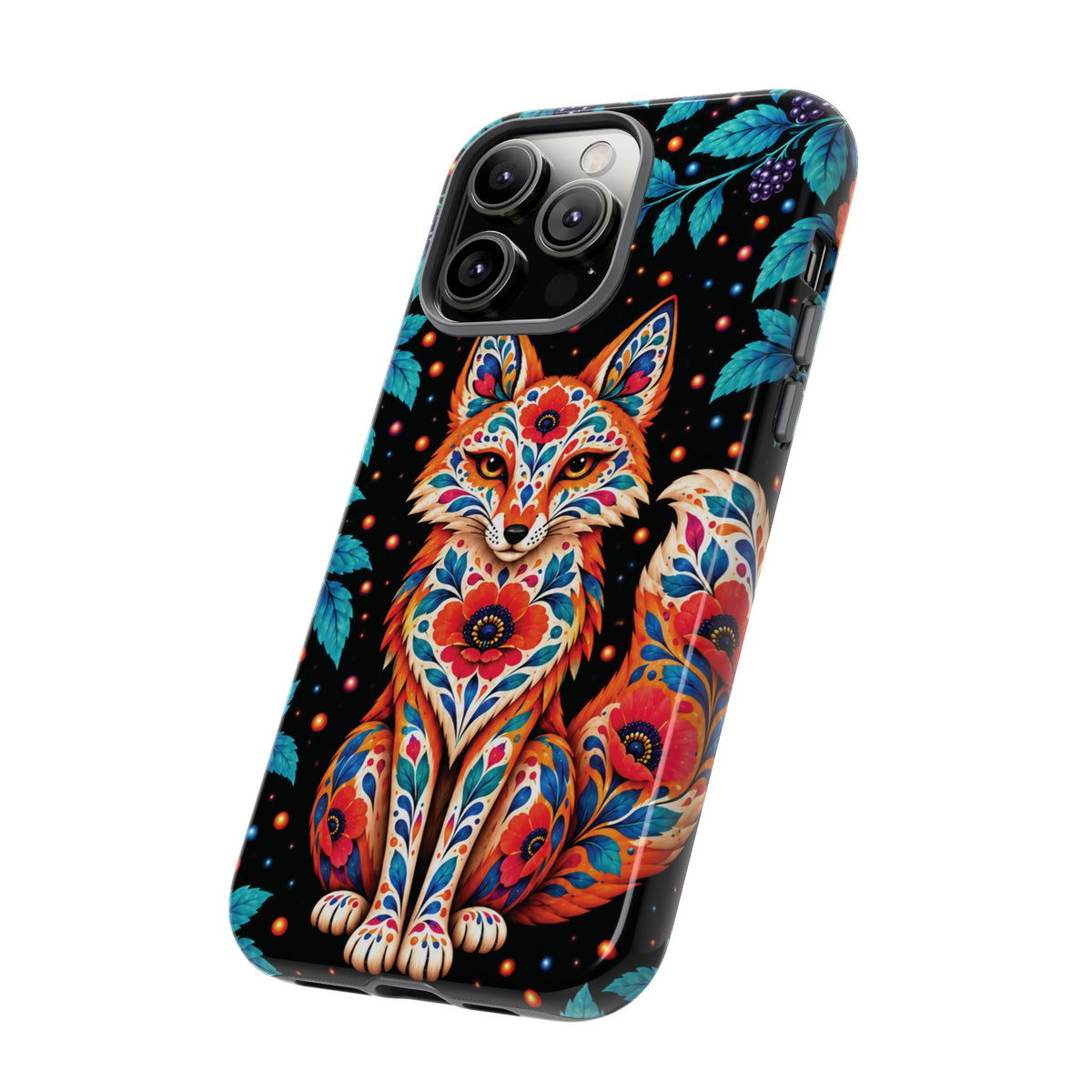 Vibrant Orange and Turquoise Calavera Fox Phone Case - Multicolor Phone Case