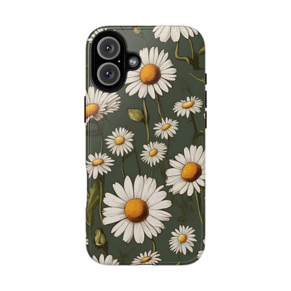 Boho Chic Daisies Floral Pattern "White & Green" Phone Case