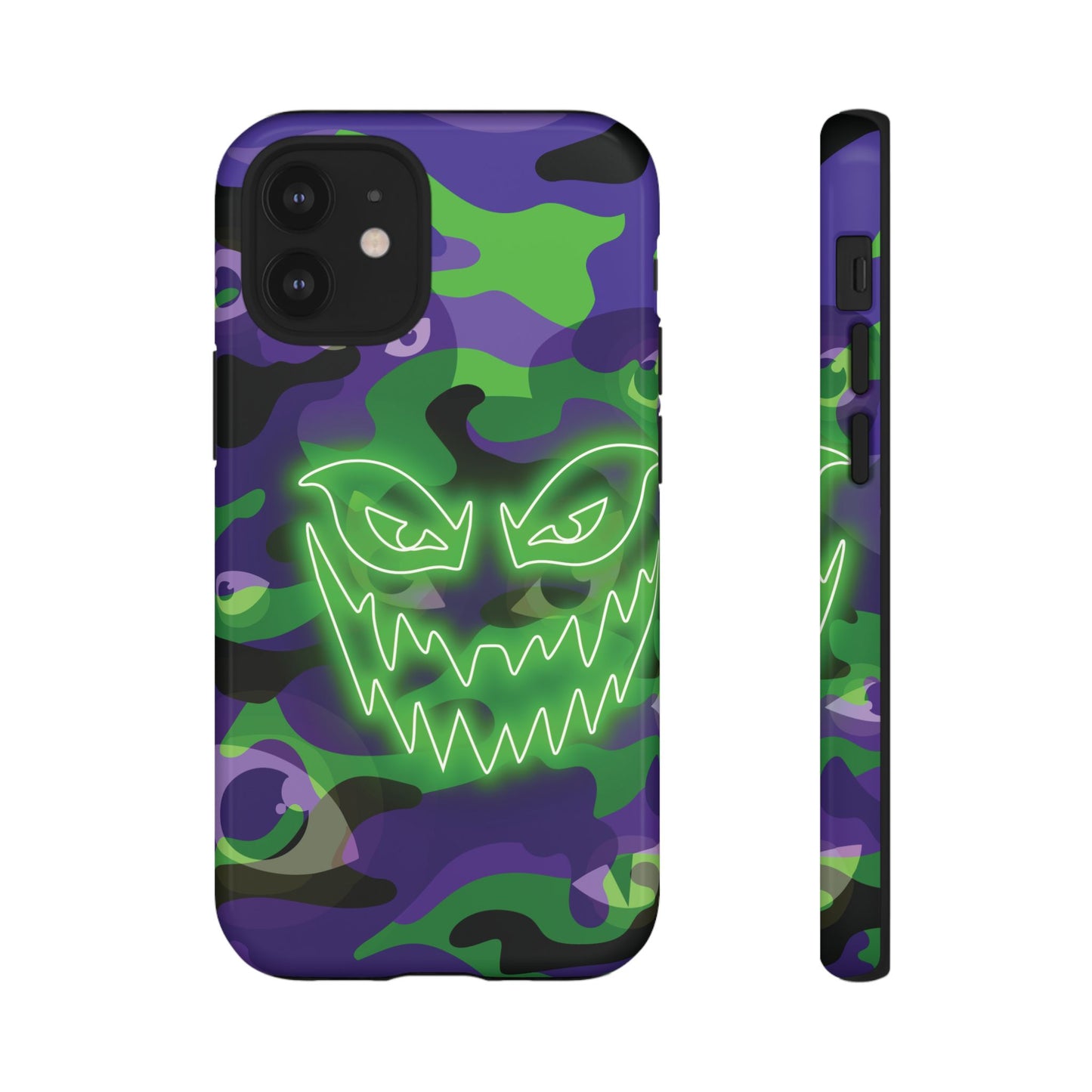 iPhone 12 Mini / Glossy Phone Case - Green & Purple Neon Face Camo Phone Case