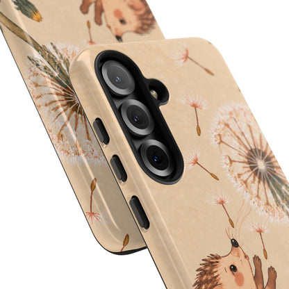 Whimsical Cream Hedgehog and Dandelion Phone Case - White Phone Case