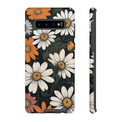 Samsung Galaxy S10 Plus / Glossy Phone Case - Boho Chic Daisies Floral Pattern ’White Orange & Pink’ Phone Case