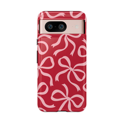 Bold Raspberry Red and Blush Pink Bow Pattern Phone Case