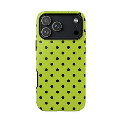 Trendy Neon Lime Green & Black Dot Pattern Phone Case