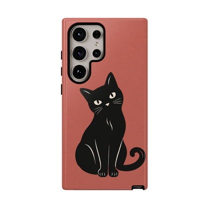 Minimalist Coral Red & Black Cat Phone Case