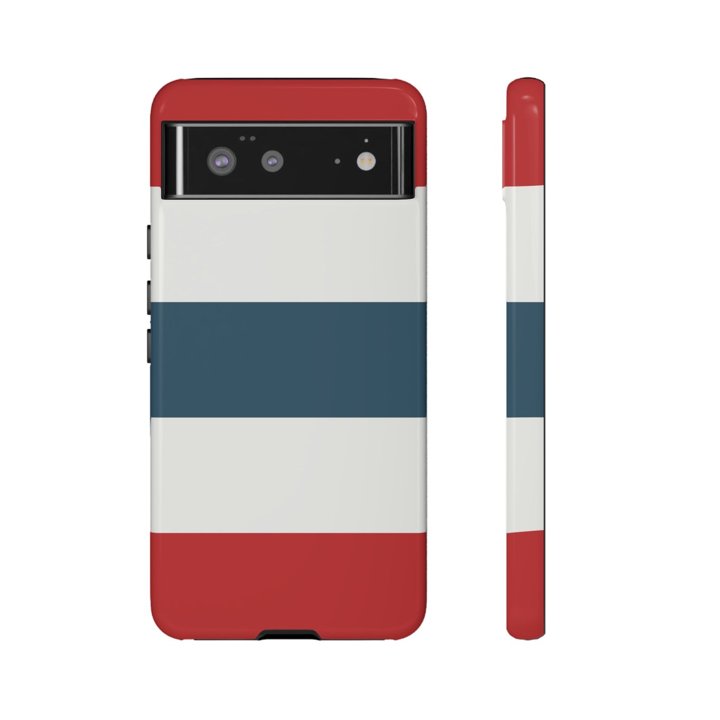 Google Pixel 6 / Glossy Phone Case - Red White & Blue Horizontal Stripe Pattern Phone Case