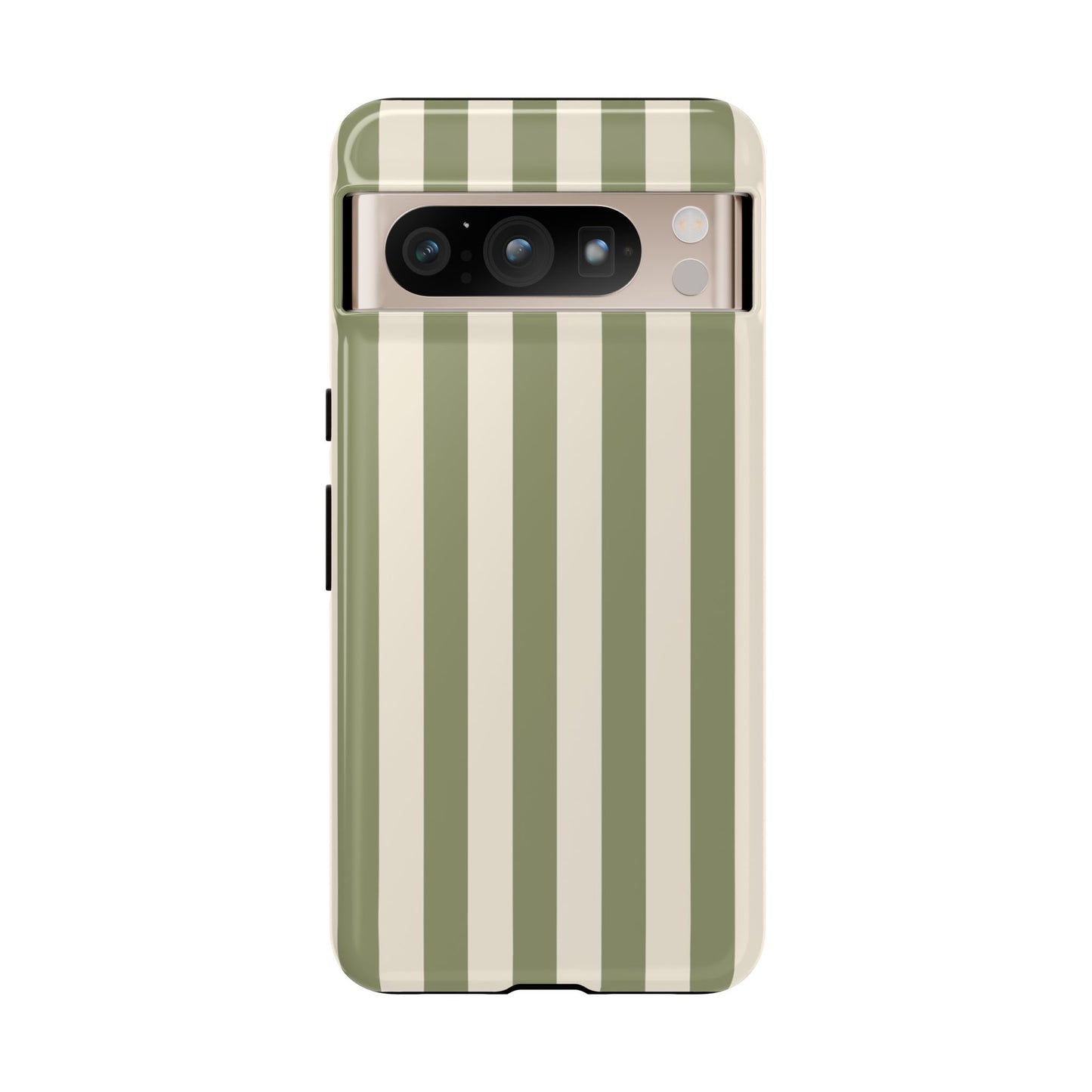 Google Pixel 8 Pro / Glossy Phone Case - ’Olive & Beige Stripe Pattern’ Phone Case