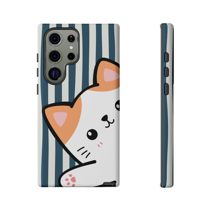Playful Peakaboo Cat with Blue Stripe Pattern Phone Case - Blue Phone Case - Samsung Galaxy S23 Ultra / Glossy