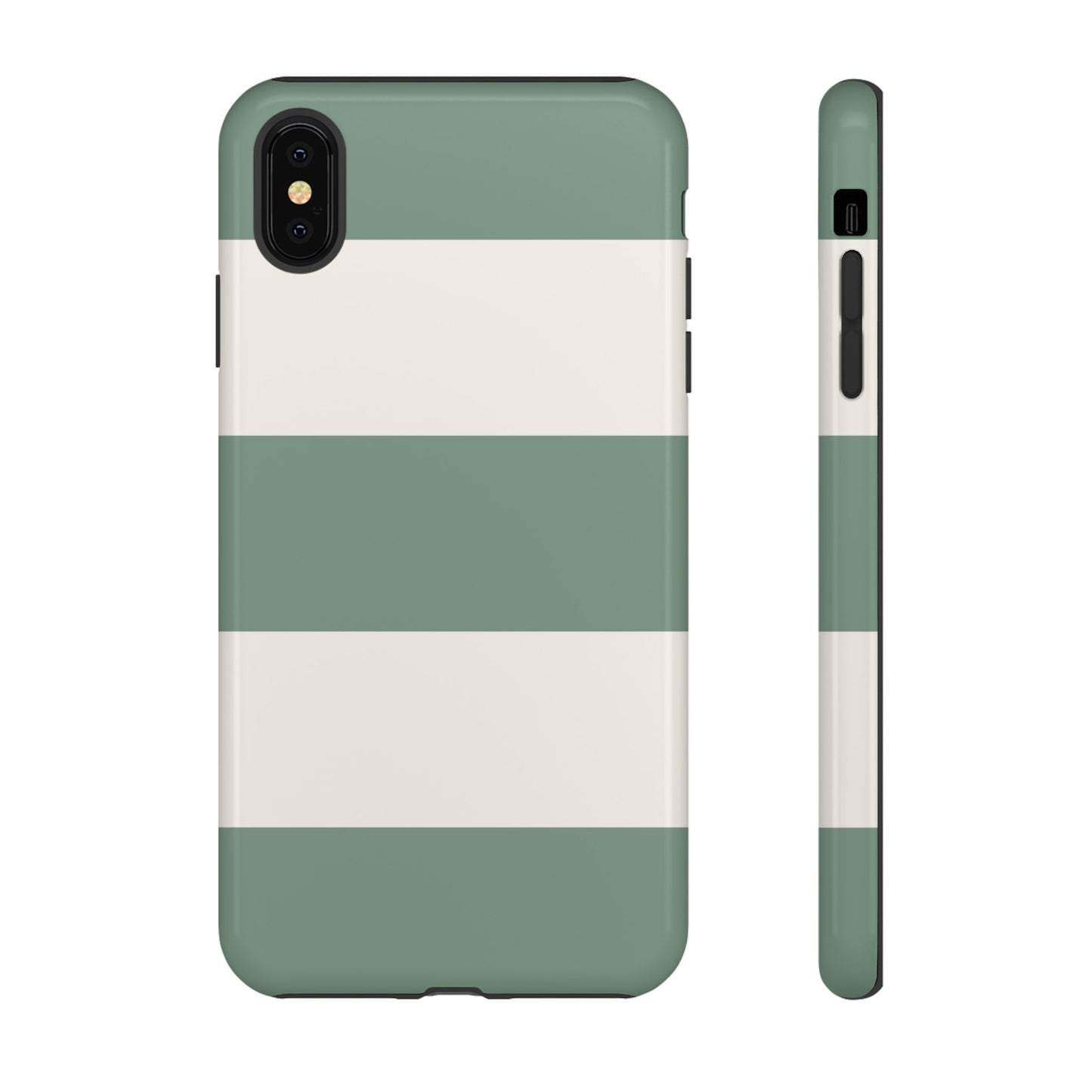 iPhone XS MAX / Glossy Phone Case - Green & White Horizontal Stripe Pattern Phone Case