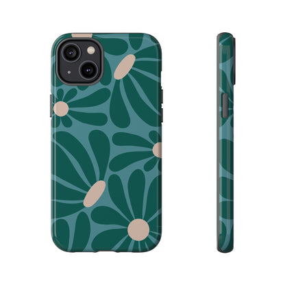 iPhone 14 Plus / Glossy Phone Case - ’Retro Turquoise Daisy Pattern’ Phone Case