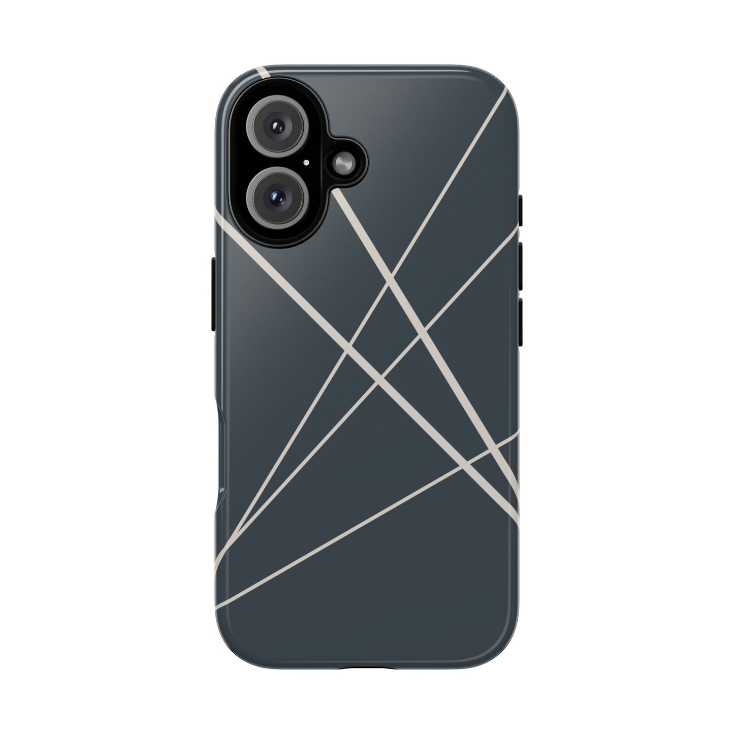 iPhone 16 / Glossy Phone Case - Abstract Blue with Beige Lines Phone Case