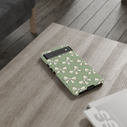 Chic Sage Green Bow Pattern Phone Case